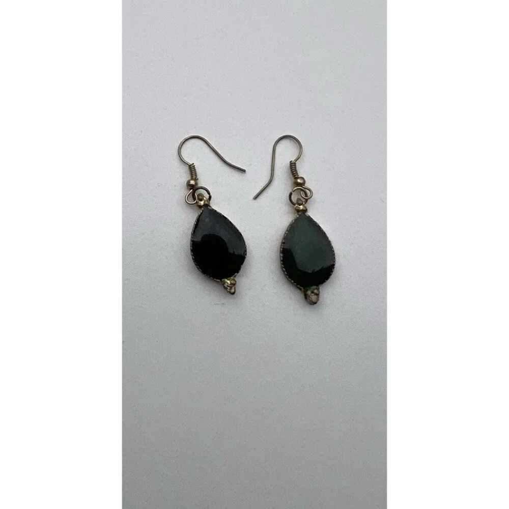 Vintage Green resin earrings bronze resin earrings matching bracelet Sz 7